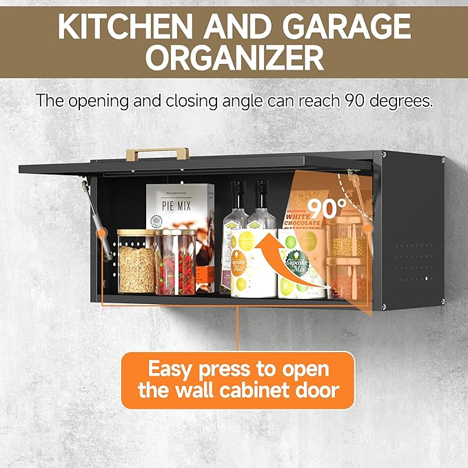 Coolsun Metal Wall Cabinet, Garage Wall Cabinet with Up-Flip Door, 31.5" W Wall Mounted Metal Storage Cabinet for Kitchen,Garage,Basement,Ware House Assembly Required (13.8" H Black)