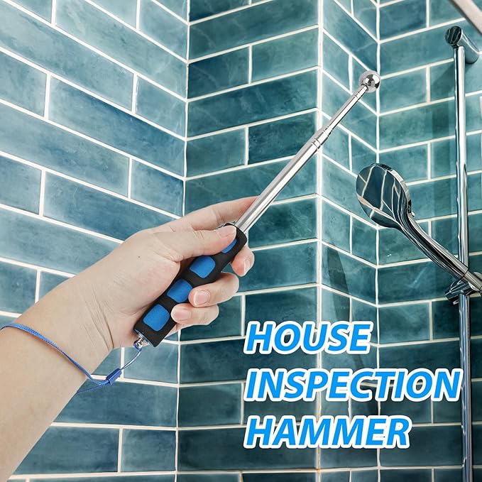 Telescoping Hollowing Detection Hammer, 120cm竊?7"竊덿etractable Drum Test Tool for Wall & Floor Inspection, Stainless Steel Head with Comfort Grip & Lanyard