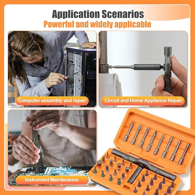 42 in 1 Ratchet Screwdriver Set, Magnetic Screwdriver Set with Detachable Ratchet Handle Portable Compact Repair Tool Kit for Furniture, Computer, Bicycle, Doorbell and DIY