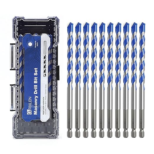 10 Pack 5/16 inch Concrete Drill Bit Set,Masonry Drill Bit Set with Hex Shank,Carbide Tip Drill Bits for Concrete, Tile,Brick, Plastic, Cement,Glass and Ceramic (5/16"竊?0 Pcs竊?