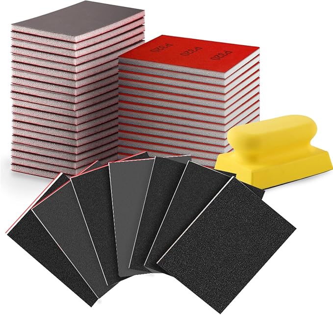 Sanding Sponge, 180-3000 grit Sanding Block, Soft Foam Hand Sanding Blocks, Wet/Dry Sandpaper, Washable and Reusable, Suitable for Wood, Metal, Drywall, Glass and Other Materials.