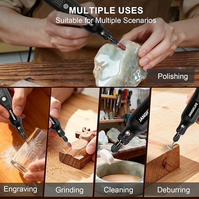 JANGKLIFE Mini Cordless Rotary Tool Kit, 5-speed Multi-purpose Engraving Tool, with LED Light, 67 Accessories, Engraving, Sanding, Grinding, Polishing, Carving, Etching, DIY Crafts