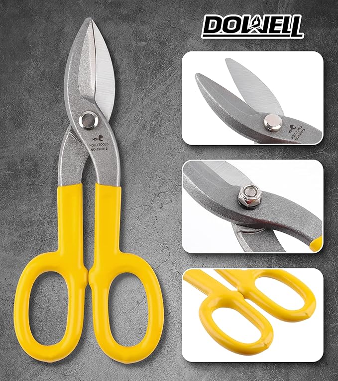 DOWELL 8??Tin Snips Metal Cutters with Flat Blade, with Comfortable Yellow Rubber Handle for DIY Handyman,Roofers, Mechanics, Homeowners