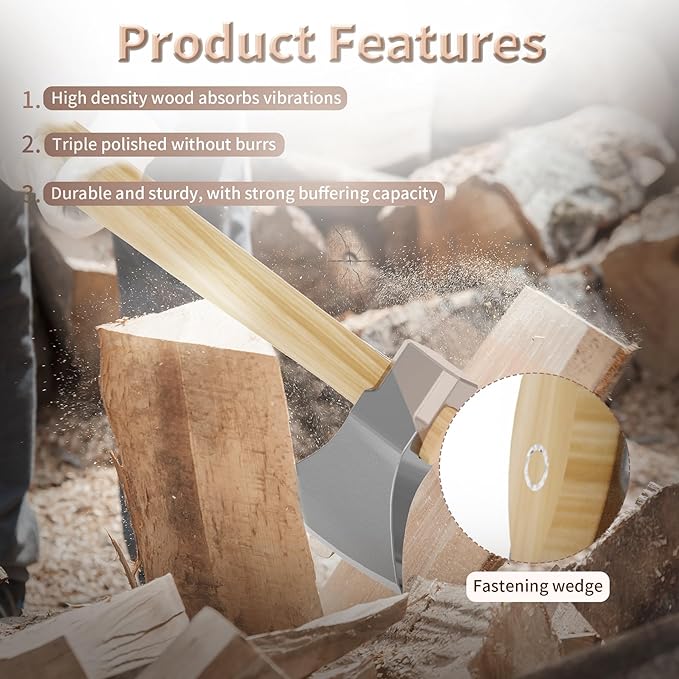 Premium Toon Wood Hammer Handle Replacement 38cm Long Wood Tool Handle,Ball Peen Hammer Handles with a Steel Wedges Suitable for Small Hammers or Axes with 39×17mm Tenons