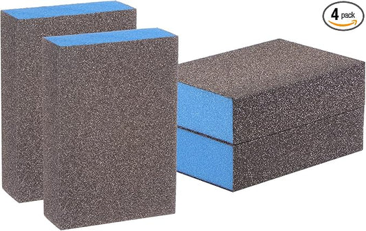 HARFINGTON 4pcs Sanding Sponge Blocks #80 (180-220 Grits) Wet/Dry Hand Sanding Sponges, 100x70x25mm Foam Sanding Block Pad for Polishing Kitchen Metal Wood Drywall Furniture, Brown&Blue