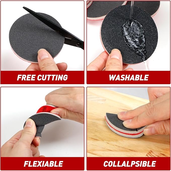 48 Pcs 3 inch Round Sanding Sponge 80 Grit Sandpaper Assortment, Washable & Reusable Foam Sanding Pads for Wood, Metal, Hook and Loop Sanding Discs