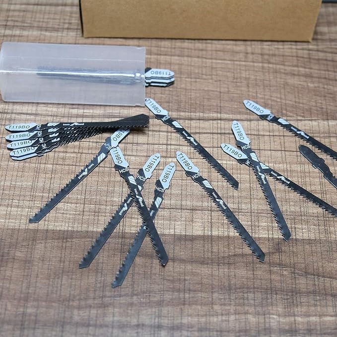 TAROSE 20-Piece T119BO 3 Inch 12 TPI Assorted T-Shank Scrolling Jig Saw Blades Set for Precision Cutting Wood