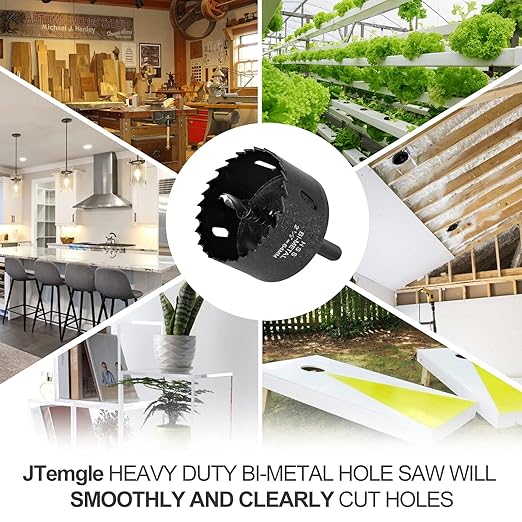 2-1/2 Inch Hole Saw with 3/8" Triangle Shank Quick Change Arbor, JTemgle Bi-Metal Hole Saw Heavy Duty Hole Cutting Tool for Cornhole Boards, Recessed Lights, Wood, Plastic, Drywall & Soft Metal