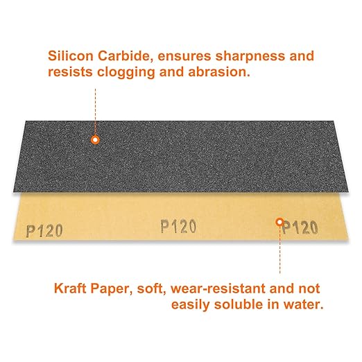 HARFINGTON 25pcs Sandpaper 120 Grit 9 x 3.6 Inch Waterproof Backing Silicon Carbide Abrasive Wet Dry Sanding Sheets for Wood Finishing, Metal Sanding, Automotive Polishing