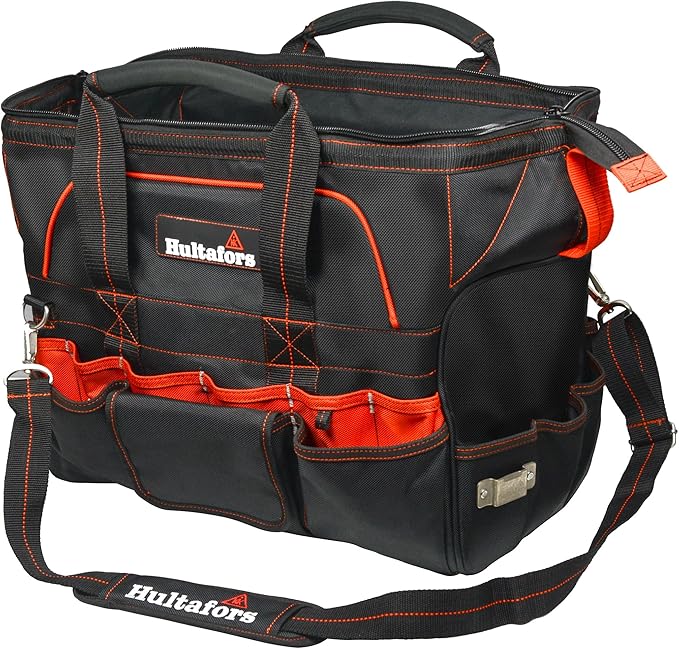 Hultafors Work Gear HT5553 Pro Contractor's Closed Top Tool Bag, 42 Pockets, Heavy Duty Ballistic Polyester Tool Carrier, Neoprene Carrying Handles, Adjustable Slip-Resistant Shoulder Strap