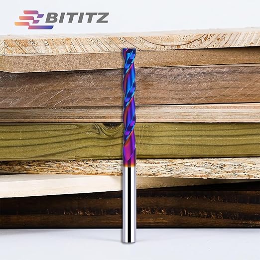 1/4 Upcut Spiral Router Bit 1/4 Inch Shank 2 inch Cutting Length with Extra Long Life Coating CNC Router Bits End Mill for Wood Cutting, Slot Mortise, Engraving