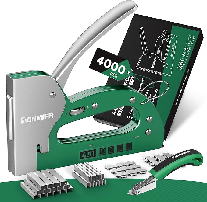 Tonmifr Heavy Duty 4 in 1 Staple Gun Larger Size, Effortless Operation - 1080째 Force Adjustment, Stapler Gun for Upholstery, Carpentry, Wood, Fabric, Furniture, Wall & DIY with Remover & 4000 Staples