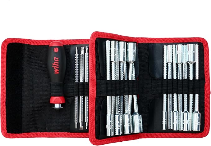 Wiha 28188 Drive-Loc VI Wallet Set, 32 Piece, Phillips, Slotted, Square, Torx, Hex & Nut Drivers, SoftFinish Handle