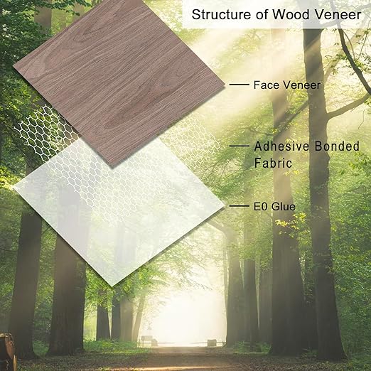 GSCIT Club 15 PCS Wood Veneer, 12 inch x 12 inch Birch, Oak, Maple, Walnut and Red Oak Wood Edge Banding Pre-glued Flexible, Veneer Tape Banding