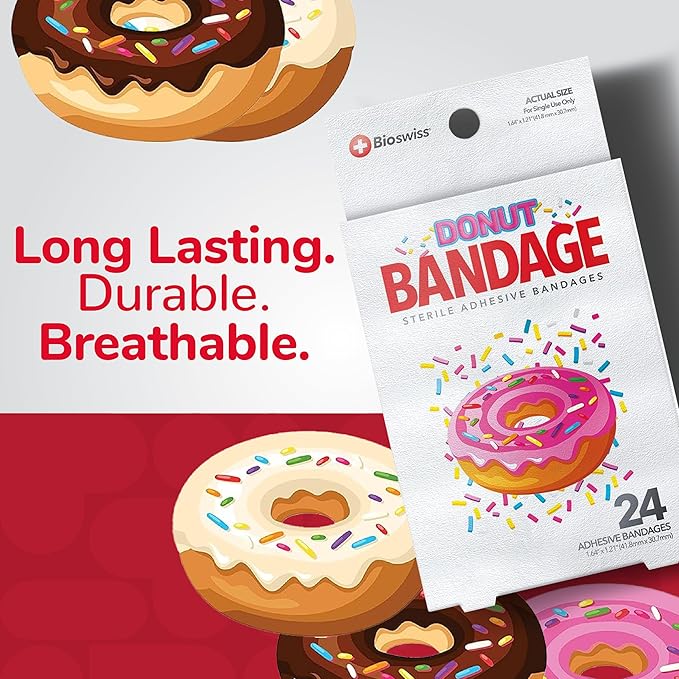 BioSwiss Bandages, Donut Shaped Self Adhesive Bandage Set, Latex Free, Sterile Wound Care, 24 Count