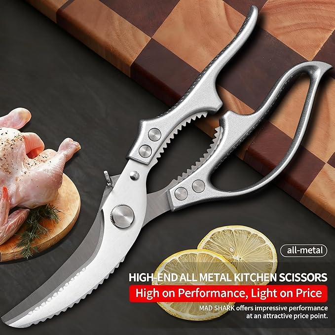 Heavy Duty Kitchen Scissors - All Purpose Poultry Shears with Anti-Slip Handle & Safety Lock, Stainless Steel Food Scissors for Chicken, Meat, Bones, Vegetables.Dishwasher Safe & Spring Loaded