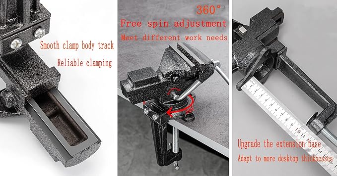 MYTEC Bench Vise or Table Vise, multifunctional jaw, multi-functional Combined Vise with Quick Adjustment, Universal Rotate 360째 Work Clamp-On Vise, 3.3" black