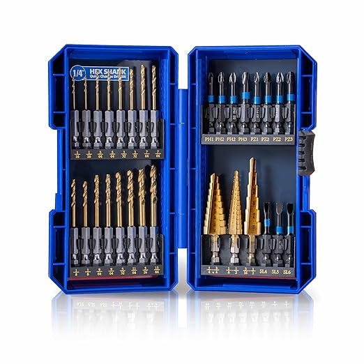 HIGHFIRE 30PCS Impact Driver Bit Set Include Screwdriver Bit Set,Step Drill Bit,Hex Shank Drill Bit with Tough Stackable Case, Idea for Hanging Pictures, Assembling Furniture and Home Tasks