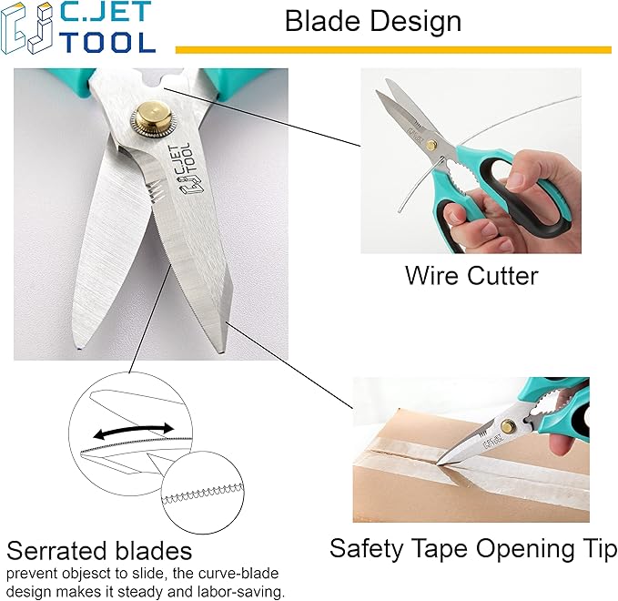 8" Heavy Duty Scissors, Utility Scissors All Purpose for Cardboard, Plastic, Carpet, Rope, Leather. Sharp Stainless Steel Blades, Non?멣lip Handle, Kitchen Shears for Food, Meat & Poultry