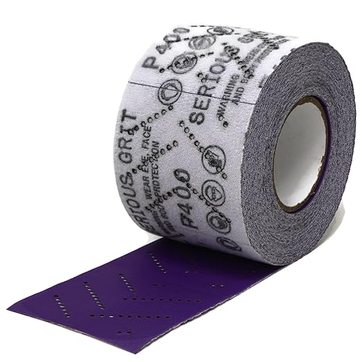 Serious Grit 400 Grit Hook & Loop Ceramic Sandpaper Roll - 70mm x 12m Multi-Hole Dustless Abrasive Roll for Automotive, Wood, and Metal Sanding - Ideal for Body Repair and Paint Preparation