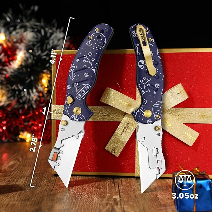 Kizer C01C 2.9(Tool-Free Version) Utility Knife, Quick Change Box Cutter EDC Pocket Knife with 5PCS Razor Blades, Button Liner Lock Blue G10 Handle Folding Knives with Integrated Tools, V3488.29JMC2