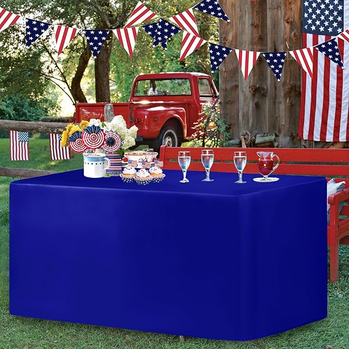 HolidayIdeas Royal Blue Fitted Tableclothes - 72 x 30 Inch - 2 Pack Rectangle Table Covers for 6 Foot Tables, Polyester Fabric Tablecloths for Parties, Holiday Dinner, Trade Show