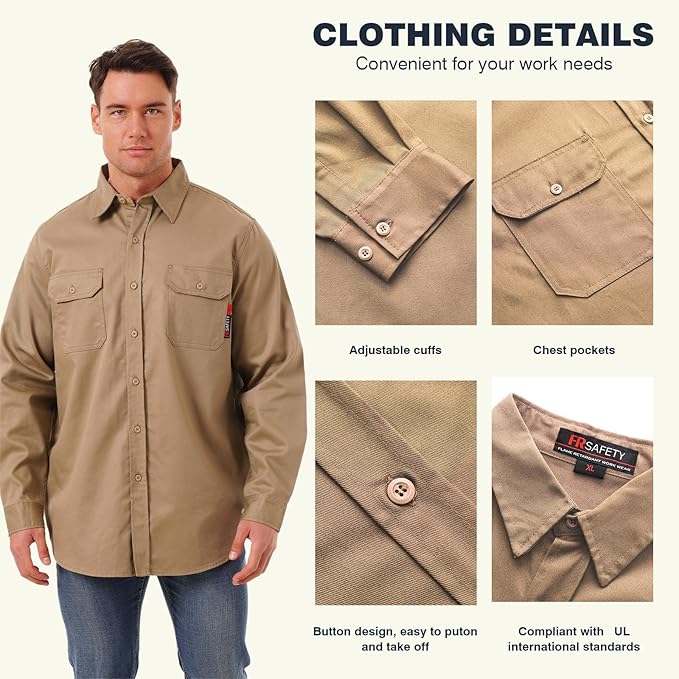 SKSAFETY 7oz FR Shirts for Men, Welding Shirt Hi Vis Flame Resistant 100% Cotton Fire Retardant Longsleeve Shirt CAT2