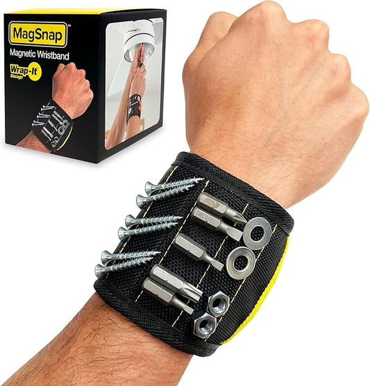 MagSnap Magnetic Wristband by Wrap-It Storage - Black - Great Father Gift Wrist Magnet Tool Belt and Screw Holder