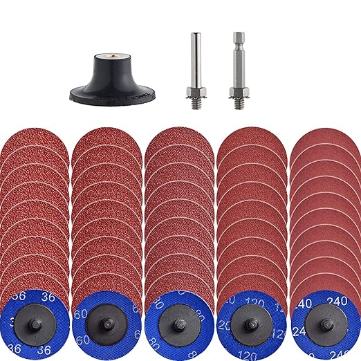 NYXCL Miroku 50Pcs Mixup 2 inch roll Lock Quick Change Discs Set, A/O Sanding Discs with 1/4" Holder, for Die Grinder Surface Prep Strip Grind Polish Finish Burr Rust Paint Removal