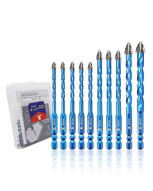 Serrated Carbide Masonry Drill Bit Set 3/16"*2,1/4"*3,5/16"*3,3/8",1/2" - Wood Drill Bits for Wood/Plastic/Masonry/Ceramic Tile Hex Shank Drills