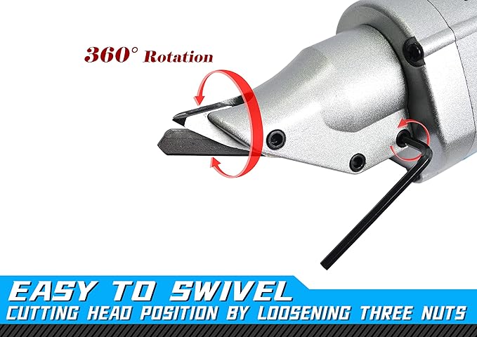 Electric Metal Shear, 14 Gauge 5.0 Amp Variable Speed Swivel Head Heavy Duty Sheet Metal Cutter