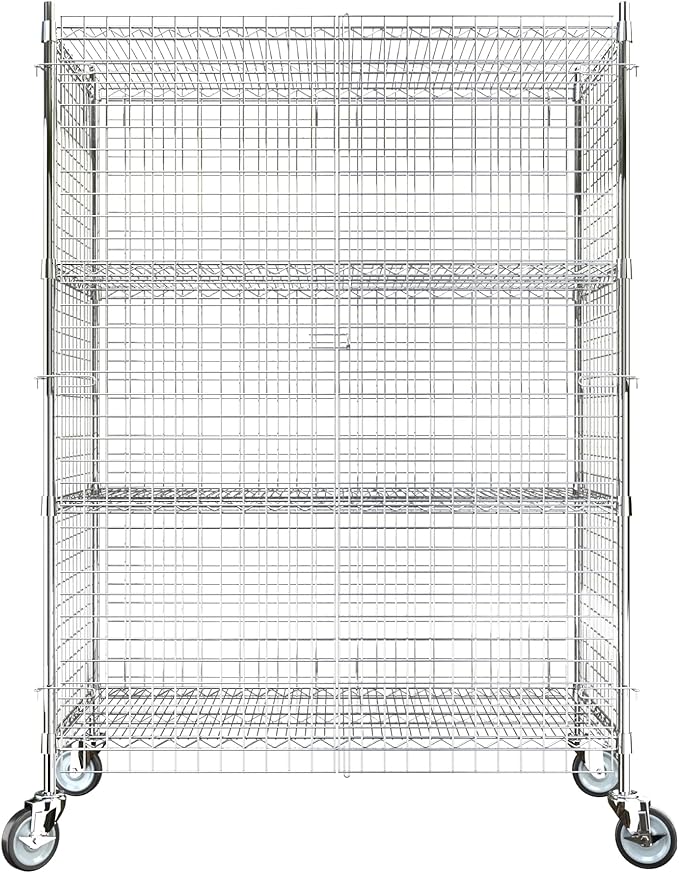Commercial Grade NSF Listed Metal Wire Mesh Storage Chrome Mobile Security Cage Kit, 24" x 48" x 70", Perfect for Warehouse, Grocery Store, Restaurant, Dishroom
