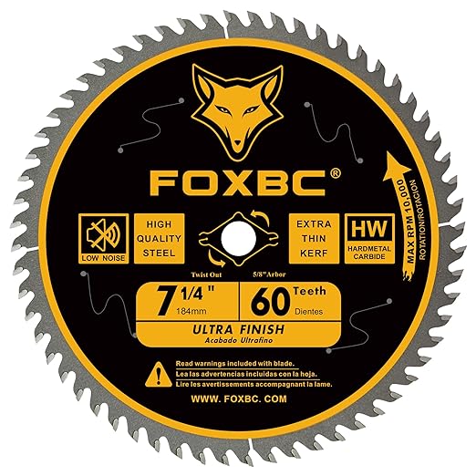 FOXBC 7-1/4" Circular Saw Blade Ultra Fine Finish 60-Tooth, Replacement for Freud Diablo D0760A D0760X, DeWalt DWA171460 Circular Saw Blade