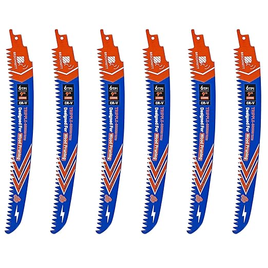 Japanese Teeth Reciprocating Saw Blades 9" 6PCS - Curved Edge Wood Pruning Saw Blades 6TPI for Tree Trimming,Wood Cutting,Cr-V Sabre Saw Pruning Blade