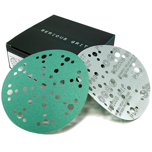 Serious Grit - 6-Inch 49-Hole 80 Grit Sanding Discs - Heavy-Duty Hook & Loop Film Discs - Sandpaper for Random Orbital Sanders - 50 Pack Box