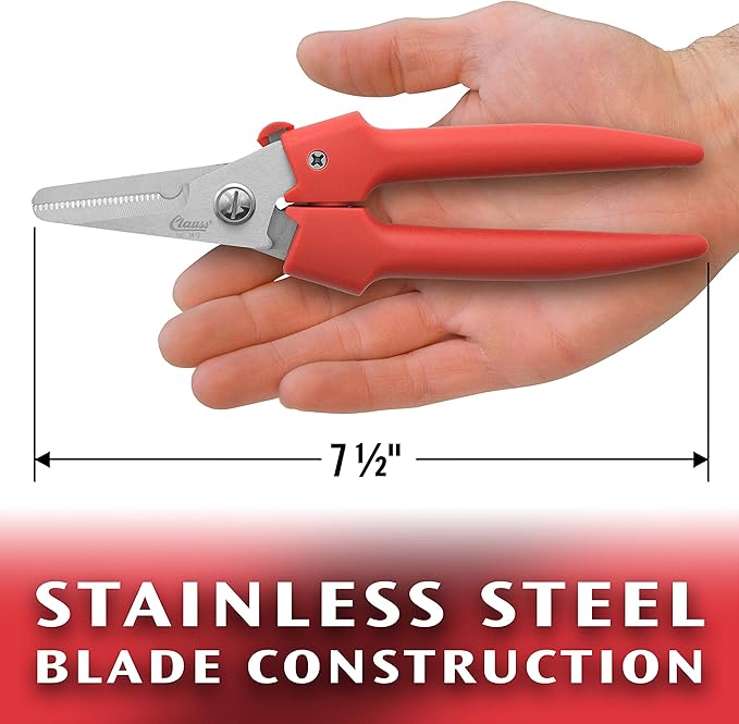 Clauss Spring-Action Stainless Steel Wire Cutters / Pruning Shears For Gardening, Red, 7.5?쇺?(33503)