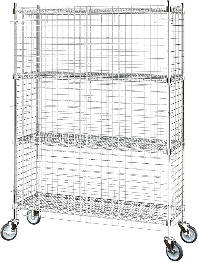 Commercial Grade NSF Listed Metal Wire Mesh Storage Chrome Mobile Security Cage Kit, 18" x 48" x 70", Perfect for Warehouse, Grocery Store, Restaurant, Dishroom