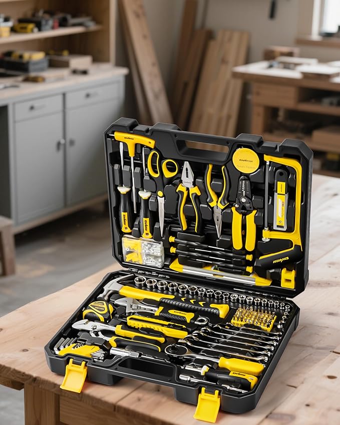Enventor Home Tool Kit, 220 Piece Hand Tool Kit with Toolbox Storage Case, Basic Household Auto Repair Tool Set for Home Repairs Men Women DIY, Auto Maintenance, General Use, Household Repair Tools