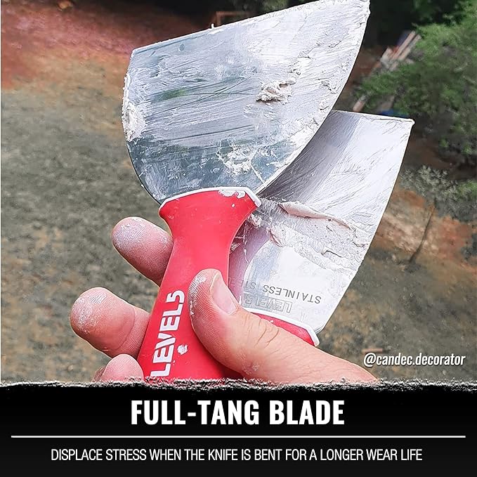 10" Soft-Grip Stainless Steel Drywall Joint Knife - LEVEL5 | Pro-Grade | Comfortable Finishing Hand Tool | Metal Hammer End | Sheetrock Gyprock Plasterboard Mud | 5-146