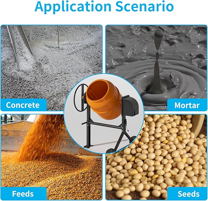 6.0 Cu.Ft. Concrete Mixer, Heavy Duty Portable Concrete Mixer with Wheel & Stand, Electric Cement Mixer Machine with 160L Drum, 120V Motor for Concrete, Mortar,Seeds, and Feed,Orange.