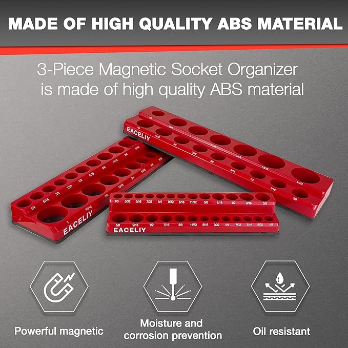 3Pcs 1/2", 1/4" and 3/8" Magnetic Socket Organizer Set,SAE Socket Holder Kit, Socket Trays竊똦olds 68 Deep and Shallow 3/8" Sockets(sockets not included)