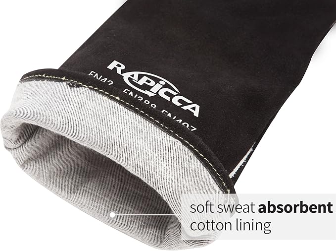 RAPICCA Welding Gloves 16IN Heat & Fire Resistant Leather for Stick MIG TIG Flux-Core Welder, Forge, Blacksmith, Fireplace, Wood Stove, Fire Pit, Furnace, Dry Ice Handling ??Black ??662째F Protection