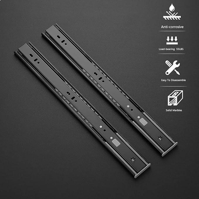 Ravinte 22 Inch Soft Close Drawer Slides 2 Pairs 4 Pack Black Full Extension Ball Bearing Drawer Glide Side Mount