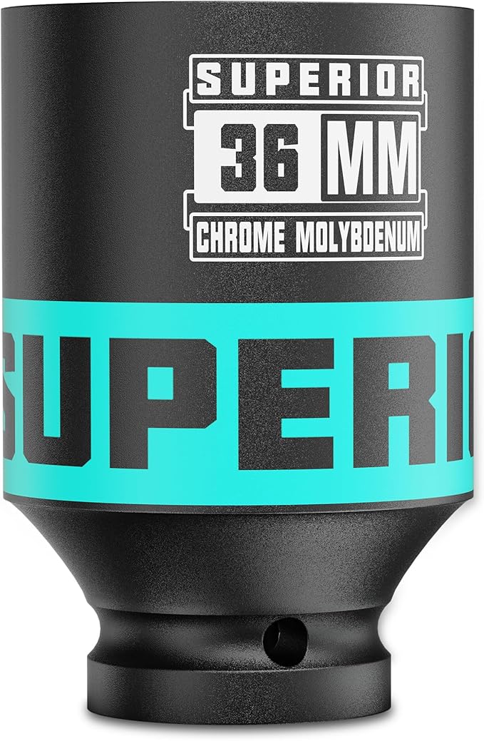 1/2" Drive Impact Socket, 36 mm Deep Socket, Metric, 6 Point, CR-MO, for Automotive Maintaince Truck Tires Jumbo Fasteners