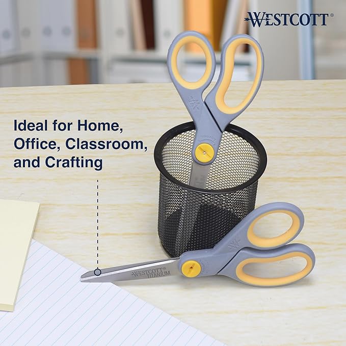 Westcott 8??Titanium Bonded Scissors with Adjustable Glide and Soft Handle, 2-Pack- Durable Multipurpose Scissors for Office, Home, and School Use, Sharp Precision Blades for Everyday Cutting