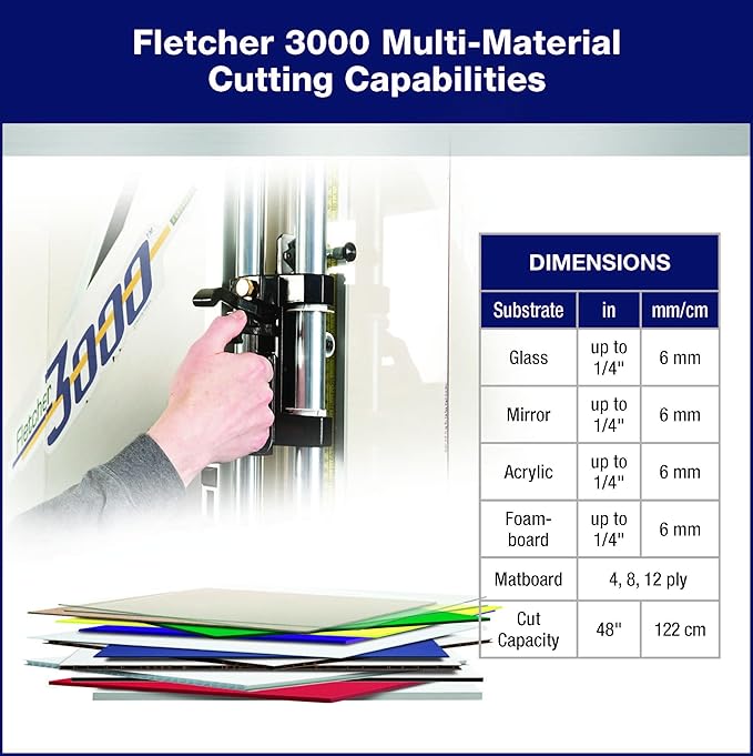 Fletcher짰 3000 Wall Mounted Cutter for Glass, Acrylic, Mat Board, Cardboard and Foam Board - 48" Cutting Height Capacity