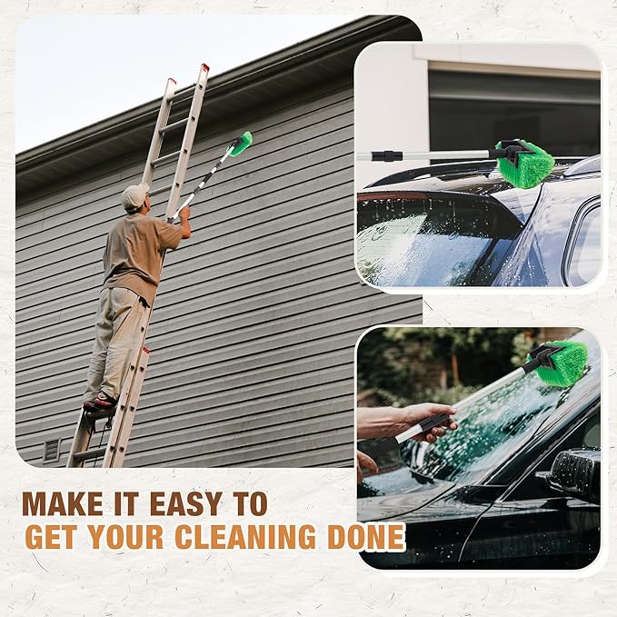 Maxdot 60 Inch Car Wash Brush with 10 Inch Soft Bristle Head for Flow-Thru On/Off Switch for Car Truck Boat Cleaning Washing House Siding, Auto Cars, Trucks, SUV, Rv, Floors(Green)