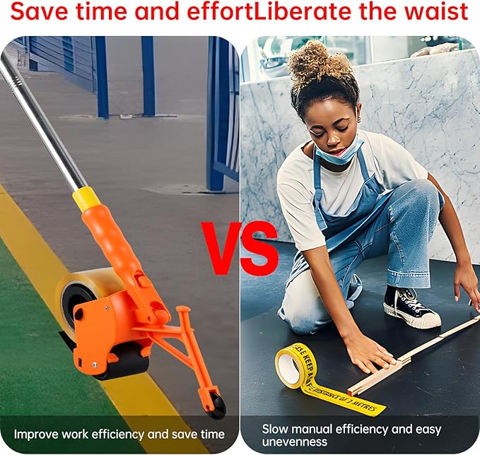 Heavy-Duty Floor Tape Applicator - Manual Push Tape Marking Tool for Driveway, Warehouse, Aisle & Sports Courts | Non-Slip Grip, Adjustable Pressure, Reusable Tape Roller (Includes 3 Refill Rolls)