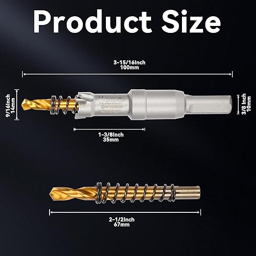 Hole Saw 9/16" (14mm) Heavy Duty Carbide with 2 Pilot Drill Bits - Metal Hole Cutter Cuts Stainless Steel, Iron, Copper, Brass, Plastic