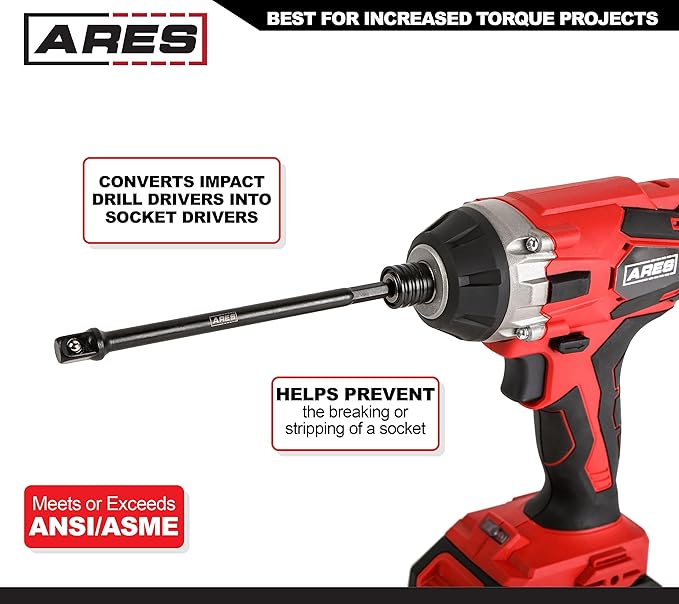 ARES 70388-10-Piece 3/8-Inch Drive 6-Inch Impact Grade Socket Adapter Set - Extensions Turn Power Drill into High Speed Nut Driver